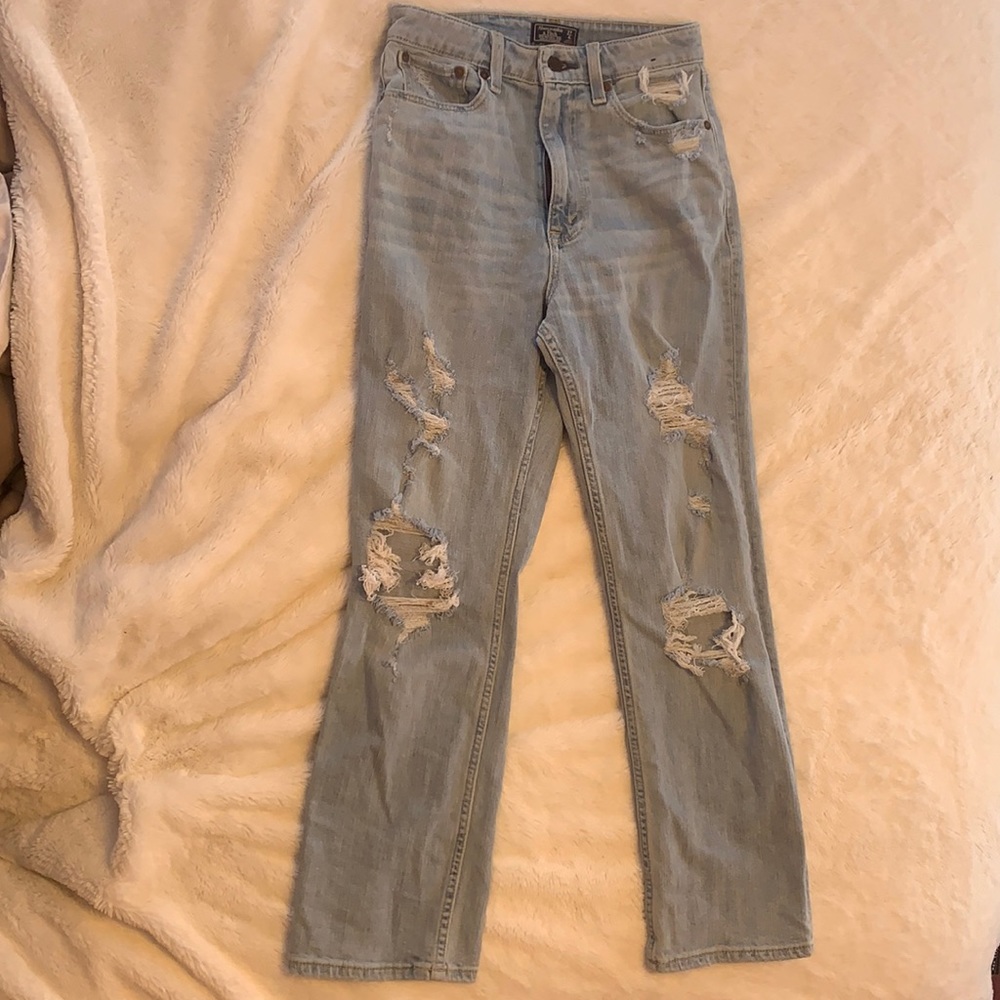 Abercrombie and Finch ankle straight high rise jeans with holes